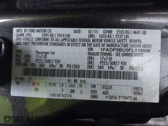 2015 Ford C-Max SEL with VIN 1FADP5BU0FL119996, listed as a IAAI auction lot 41336984 with 77,640 mi miles and . Bid and sale history available at DreamBid. Image 9.