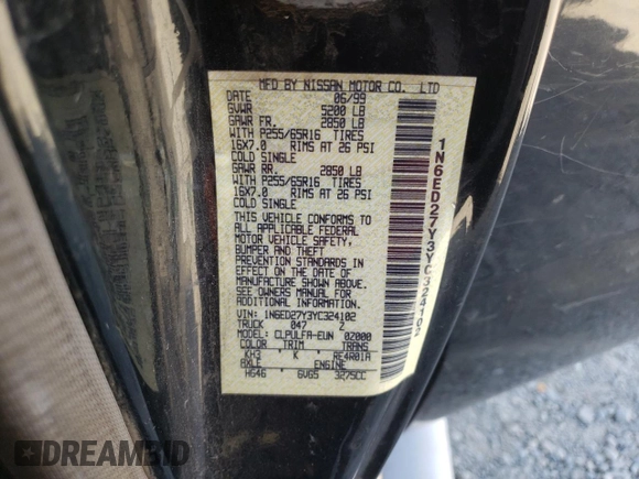 2000 Nissan Frontier XE z VIN 1N6ED27Y3YC324102, wystawiony jako Copart lot #56922155 z przebiegiem 202 233 mil mil oraz Szkoda całkowita • Salvage title. Historia ofert i sprzedaży dostępna na DreamBid. Obrazek 12.