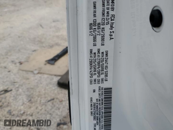 2015 Ram ProMaster City Cargo Tradesman with VIN ZFBERFAT2F6A28062, listed as a Copart auction lot 58411415 with Not provided miles and Non repairable. Bid and sale history available at DreamBid. Image 12.