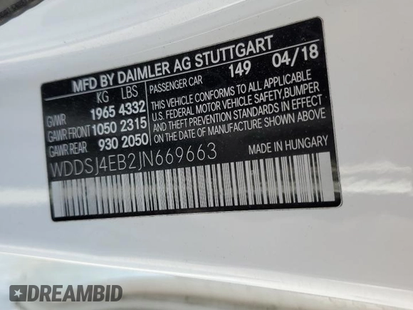 2018 Mercedes-Benz CLA 250 with VIN WDDSJ4EB2JN669663, listed as a Copart auction lot 53080104 with 70,424 mi miles and . Bid and sale history available at DreamBid. Image 13.