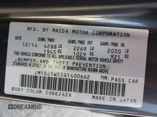 2016 Mazda 6 i Grand Touring with VIN JM1GJ1W55G1400662, listed as a Copart auction lot 52207915 with 55,462 mi miles and Clean Title. Bid and sale history available at DreamBid. Image 13.