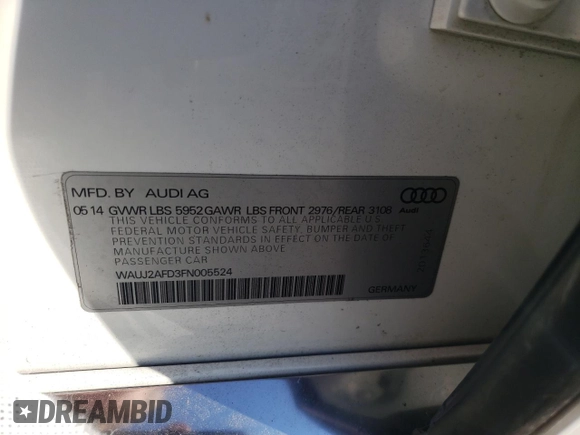2015 Audi A8 4.0T with VIN WAUJ2AFD3FN005524, listed as a Copart auction lot 65610982 with 105,627 mi miles and . Bid and sale history available at DreamBid. Image 10.