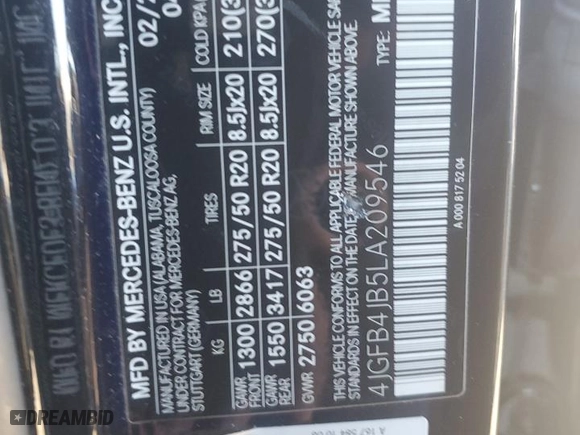 2020 Mercedes-Benz GLE with VIN 4JGFB4JB5LA209546, listed as a Copart auction lot 84443034 with NaN miles and Salvage Title. Bid and sale history available at carsss.com. Image 12.