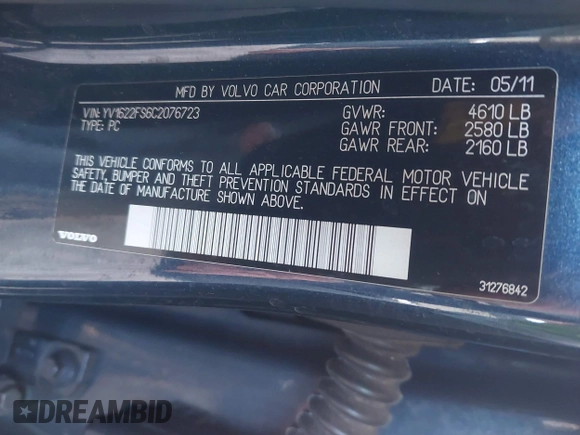 2012 Volvo S60 T5 с VIN YV1622FS6C2076723, выставлен на аукционе IAAI как лот 42125298 с пробегом 165 184 миль миль и . История ставок и продаж доступна на DreamBid. Изображение 9.
