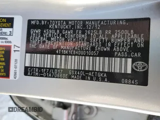 2013 Toyota Avalon XLE with VIN 4T1BK1EB4DU010057, listed as a Copart auction lot 50637065 with 64,265 mi miles and Salvage Title. Bid and sale history available at DreamBid. Image 12.