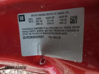 2012 Chevrolet Camaro 2LT z VIN 2G1FC3D35C9205971, wystawiony jako Copart lot #42740455 z przebiegiem 55 932 mil mil oraz Szkoda całkowita • Salvage title. Historia ofert i sprzedaży dostępna na DreamBid. Obrazek 12.