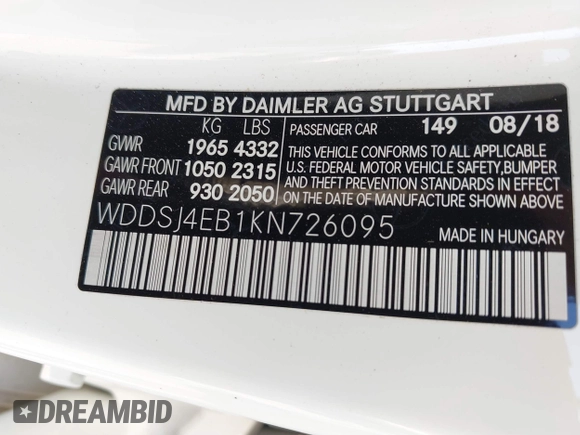 2019 Mercedes-Benz CLA 250 z VIN WDDSJ4EB1KN726095, wystawiony jako IAAI lot #42302491 z przebiegiem 78 338 mil mil oraz . Historia ofert i sprzedaży dostępna na DreamBid. Obrazek 9.