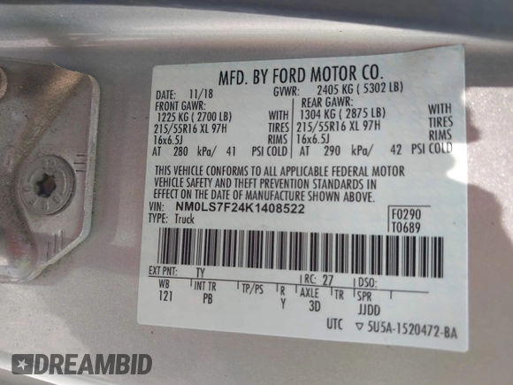 2019 Ford Transit Connect XLT with VIN NM0LS7F24K1408522, listed as a IAAI auction lot 42199878 with 259,137 mi miles and . Bid and sale history available at DreamBid. Image 9.