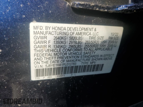 2023 Acura MDX w/Technology Package with VIN 5J8YE1H41PL012783, listed as a Copart auction lot 43699175 with 0 mi miles and Salvage Title. Bid and sale history available at carsss.com. Image 14.
