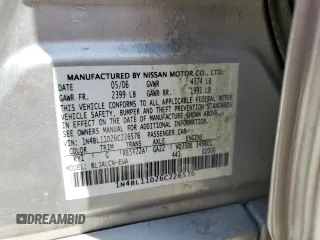 2006 Nissan Altima SE with VIN 1N4BL11D26C226576, listed as a Copart auction lot 54760345 with 140,935 mi miles and Salvage title. Bid and sale history available at DreamBid. Image 12.