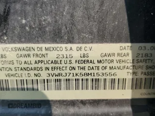 2008 Volkswagen Jetta Wolfsburg Edition with VIN 3VWRJ71K58M153556, listed as a Copart auction lot 71063924 with 197,518 mi miles and Salvage title. Bid and sale history available at DreamBid. Image 13.