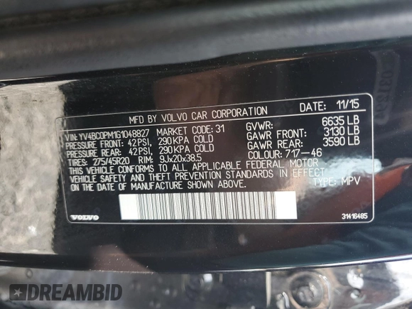 2016 Volvo XC90 R-Design with VIN YV4BC0PM1G1048827, listed as a Copart auction lot 62264345 with 132,640 mi miles and Salvage title. Bid and sale history available at DreamBid. Image 14.