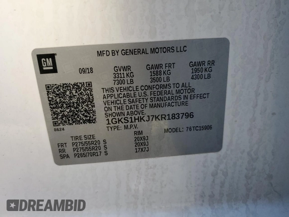 2019 GMC Yukon XL Denali with VIN 1GKS1HKJ7KR183796, listed as a Copart auction lot 45000235 with 83,931 mi miles and Salvage Title. Bid and sale history available at carsss.com. Image 13.