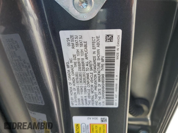 2025 Honda CR-V Sport-L with VIN 2HKRS6H84SH800949, listed as a Copart auction lot 50391695 with 8,628 mi miles and Salvage Title. Bid and sale history available at DreamBid. Image 15.