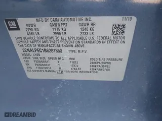 2011 Chevrolet Equinox LT w/2LT with VIN 2CNALPEC1B6281853, listed as a IAAI auction lot 41774017 with 114,476 mi miles. Bid and sale history available at carsss.com. Image 9.