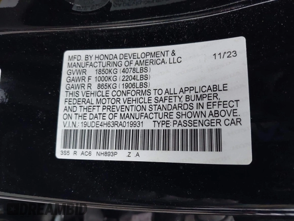 2024 Acura Integra Technology with VIN 19UDE4H63RA019931, listed as a IAAI auction lot 41953298 with 2,130 mi miles and . Bid and sale history available at DreamBid. Image 9.