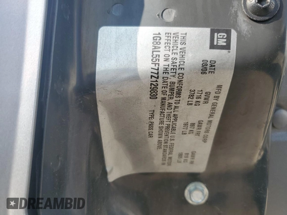 2007 Saturn ION ION 3 with VIN 1G8AL55F77Z129830, listed as a Copart auction lot 70704904 with 129,909 mi miles and Salvage Title. Bid and sale history available at DreamBid. Image 12.