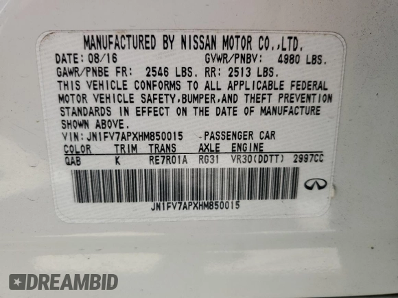 2017 Infiniti Q50 Red Sport 400 с VIN JN1FV7APXHM850015, выставлен на аукционе Copart как лот 56729395 с пробегом 134 199 миль миль и Чистый • Clean title. История ставок и продаж доступна на DreamBid. Изображение 12.