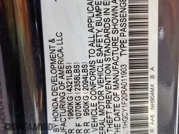 2024 Honda Accord LX z VIN 1HGCY1F20RA011903, wystawiony jako Copart lot #55483115 z przebiegiem 7 505 mil mil oraz Szkoda całkowita • Salvage title. Historia ofert i sprzedaży dostępna na DreamBid. Obrazek 13.