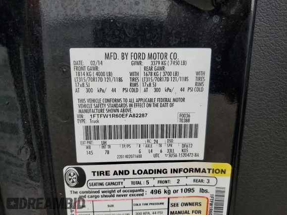 2014 Ford F-150 SVT Raptor with VIN 1FTFW1R60EFA82287, listed as a Copart auction lot 52150635 with 157,556 mi miles and Salvage Title. Bid and sale history available at carsss.com. Image 12.