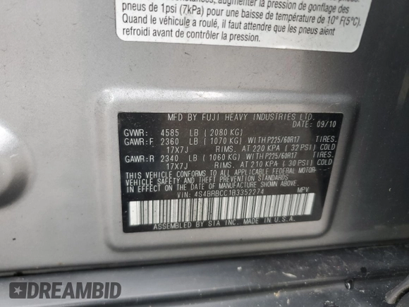 2011 Subaru Outback Premium z VIN 4S4BRBCC1B3352274, wystawiony jako Copart lot #57683785 z przebiegiem 128 169 mil mil oraz Szkoda całkowita • Salvage title. Historia ofert i sprzedaży dostępna na DreamBid. Obrazek 13.