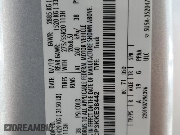 2019 Ford F-150 XL with VIN 1FTEW1CP3KKE38442, listed as a Copart auction lot 50434425 with 83,099 mi miles and Salvage title. Bid and sale history available at DreamBid. Image 15.