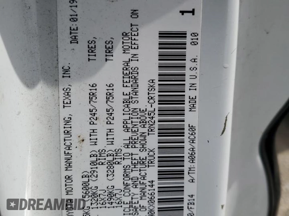 2019 Toyota Tacoma SR with VIN 5TFSX5EN0KX066144, listed as a Copart auction lot 58041625 with Not provided miles and Salvage title. Bid and sale history available at DreamBid. Image 12.