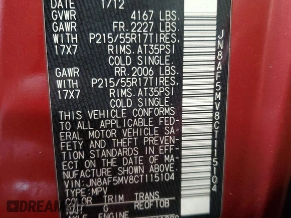 2012 Nissan Juke SV with VIN JN8AF5MV8CT115104, listed as a Copart auction lot 45892715 with 126,753 mi miles and Salvage Title. Bid and sale history available at DreamBid. Image 15.