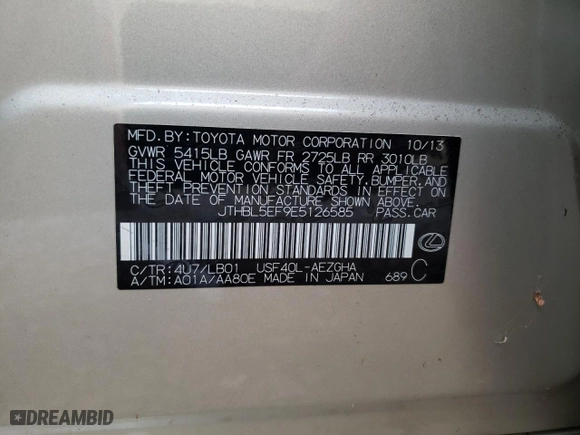 2014 Lexus LS 460 with VIN JTHBL5EF9E5126585, listed as a Copart auction lot 41658635 with 100,314 mi miles and Salvage Title. Bid and sale history available at carsss.com. Image 14.