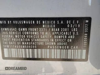 2019 Volkswagen Golf SportWagen S with VIN 3VW117AU5KM509395, listed as a IAAI auction lot 41648241 with 73,840 mi miles. Bid and sale history available at carsss.com. Image 9.