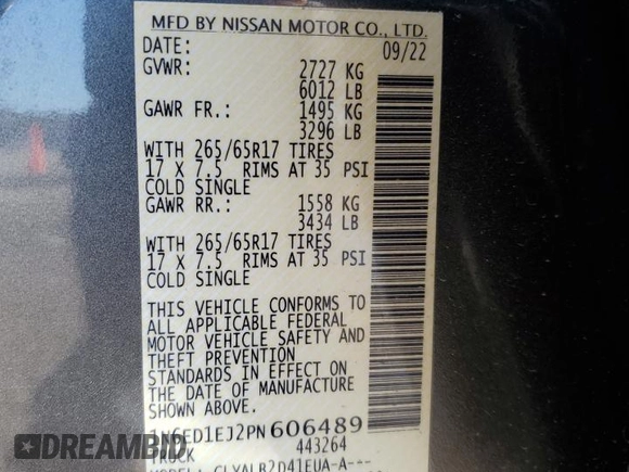 2023 Nissan Frontier Pro-X with VIN 1N6ED1EJ2PN606489, listed as a Copart auction lot 89196555 with 12,979 mi miles and Salvage title. Bid and sale history available at DreamBid. Image 14.