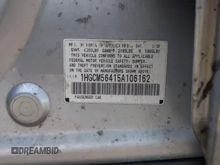 2005 Honda Accord LX z VIN 1HGCM56415A106162, wystawiony jako IAAI lot #42119356 z przebiegiem Nie podano mil oraz . Historia ofert i sprzedaży dostępna na DreamBid. Obrazek 9.