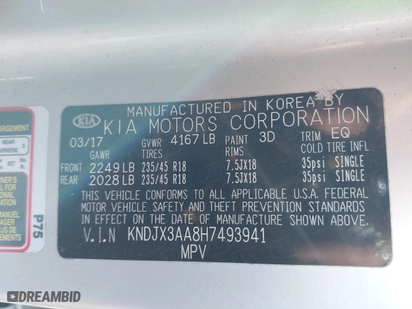 2017 Kia Soul ! with VIN KNDJX3AA8H7493941, listed as a IAAI auction lot 41405896 with 123,871 mi miles. Bid and sale history available at carsss.com. Image 9.