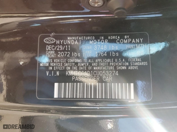 2012 Hyundai Veloster w/Gray Int with VIN KMHTC6AD1CU053274, listed as a Copart auction lot 46660185 with 111,242 mi miles and Clean Title. Bid and sale history available at carsss.com. Image 12.