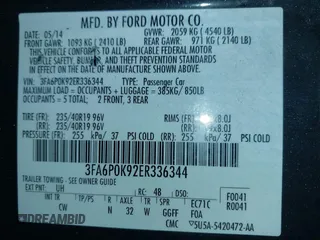 2014 Ford Fusion Titanium with VIN 3FA6P0K92ER336344, listed as a IAAI auction lot 41237225 with 178,169 mi miles. Bid and sale history available at carsss.com. Image 9.