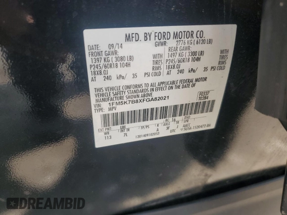 2015 Ford Explorer z VIN 1FM5K7B8XFGA82021, wystawiony jako Copart lot #59230305 z przebiegiem 156 321 mil mil oraz Szkoda całkowita • Salvage title. Historia ofert i sprzedaży dostępna na DreamBid. Obrazek 13.