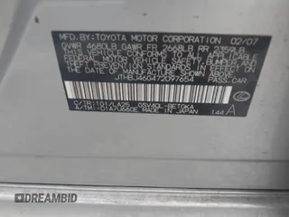 2007 Lexus ES 330 с VIN JTHBJ46G472097654, выставлен на аукционе IAAI как лот 42310660 с пробегом 230 035 миль миль и . История ставок и продаж доступна на DreamBid. Изображение 9.