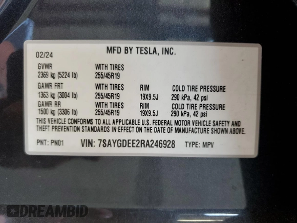2024 Tesla Model Y Long Range z VIN 7SAYGDEE2RA246928, wystawiony jako Copart lot #60996035 z przebiegiem 19 266 mil mil oraz Szkoda całkowita • Salvage title. Historia ofert i sprzedaży dostępna na DreamBid. Obrazek 13.