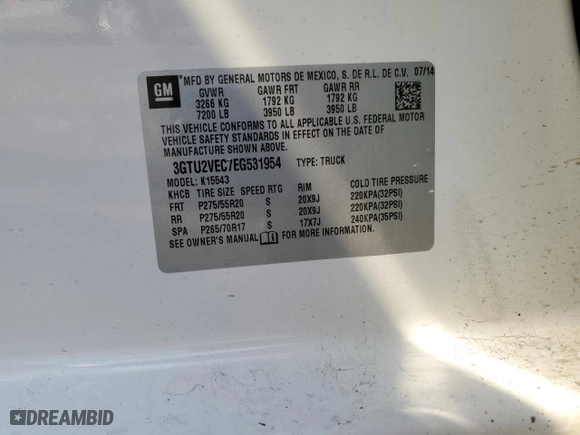2014 GMC Sierra 1500 SLT with VIN 3GTU2VEC7EG531954, listed as a Copart auction lot 45590495 with 101,120 mi miles and Salvage Title. Bid and sale history available at carsss.com. Image 13.
