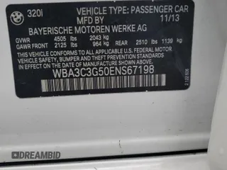 2014 BMW 3 Series 320i xDrive with VIN WBA3C3G50ENS67198, listed as a Copart auction lot 61654205 with 86,126 mi miles and Salvage title. Bid and sale history available at DreamBid. Image 12.