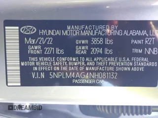2022 Hyundai Elantra SEL with VIN 5NPLM4AG4NH081132, listed as a IAAI auction lot 41153021 with 22,705 mi miles and . Bid and sale history available at carsss.com. Image 9.