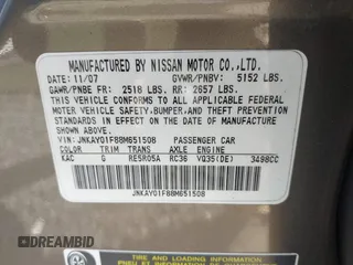 2008 Infiniti M with VIN JNKAY01F88M651508, listed as a IAAI auction lot 42159200 with 180,228 mi miles. Bid and sale history available at carsss.com. Image 9.