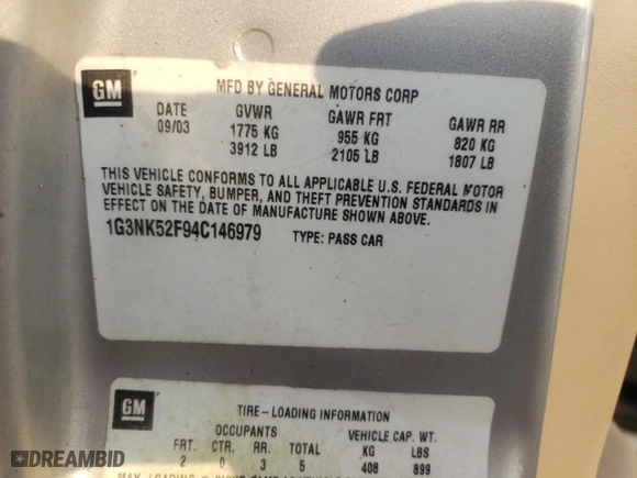 2004 Oldsmobile Alero GX with VIN 1G3NK52F94C146979, listed as a Copart auction lot 69420344 with 101,408 mi miles and Salvage Title. Bid and sale history available at carsss.com. Image 14.