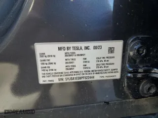 2023 Tesla Model S with VIN 5YJSA1E59PF522444, listed as a Copart auction lot 49835095 with 0 mi miles and Salvage Title. Bid and sale history available at carsss.com. Image 12.