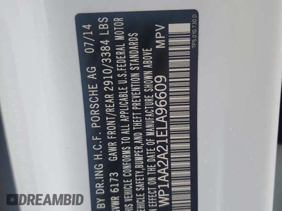 2014 Porsche Cayenne with VIN WP1AA2A21ELA96609, listed as a Copart auction lot 45819215 with 37,746 mi miles and Salvage Title. Bid and sale history available at DreamBid. Image 13.
