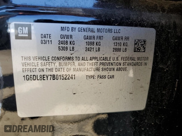2011 Cadillac CTS with VIN 1G6DL8EY7B0152241, listed as a Copart auction lot 65448174 with 71,238 mi miles and Salvage Title. Bid and sale history available at DreamBid. Image 12.