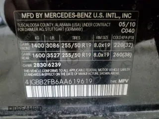 2010 Mercedes-Benz M 350 with VIN 4JGBB2FB6AA619619, listed as a Copart auction lot 46756455 with 129,274 mi miles and Clean Title. Bid and sale history available at DreamBid. Image 13.