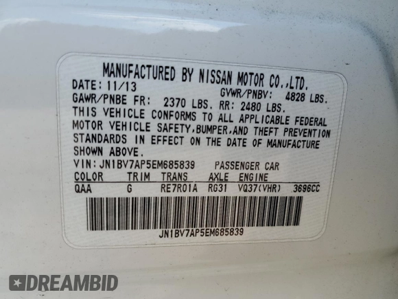 2014 Infiniti Q50 Premium z VIN JN1BV7AP5EM685839, wystawiony jako Copart lot #51238415 z przebiegiem 128 933 mil mil oraz Szkoda całkowita • Salvage title. Historia ofert i sprzedaży dostępna na DreamBid. Obrazek 15.