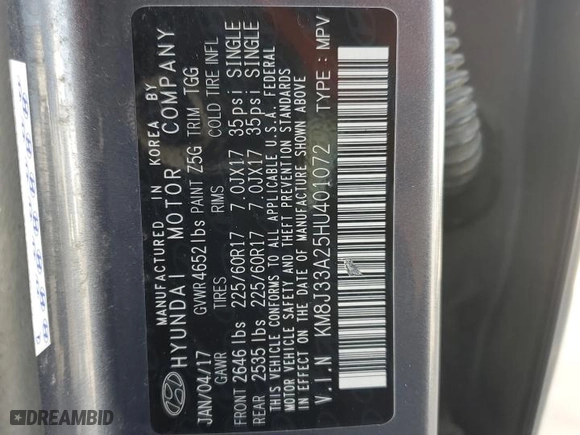 2017 Hyundai Tucson Value with VIN KM8J33A25HU401072, listed as a Copart auction lot 53973115 with 138,204 mi miles and Salvage Title. Bid and sale history available at carsss.com. Image 13.