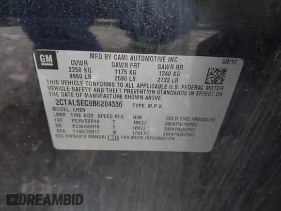 2011 GMC Terrain SLE-2 z VIN 2CTALSEC9B6204336, wystawiony jako IAAI lot #42333707 z przebiegiem 166 960 mil mil oraz . Historia ofert i sprzedaży dostępna na DreamBid. Obrazek 9.